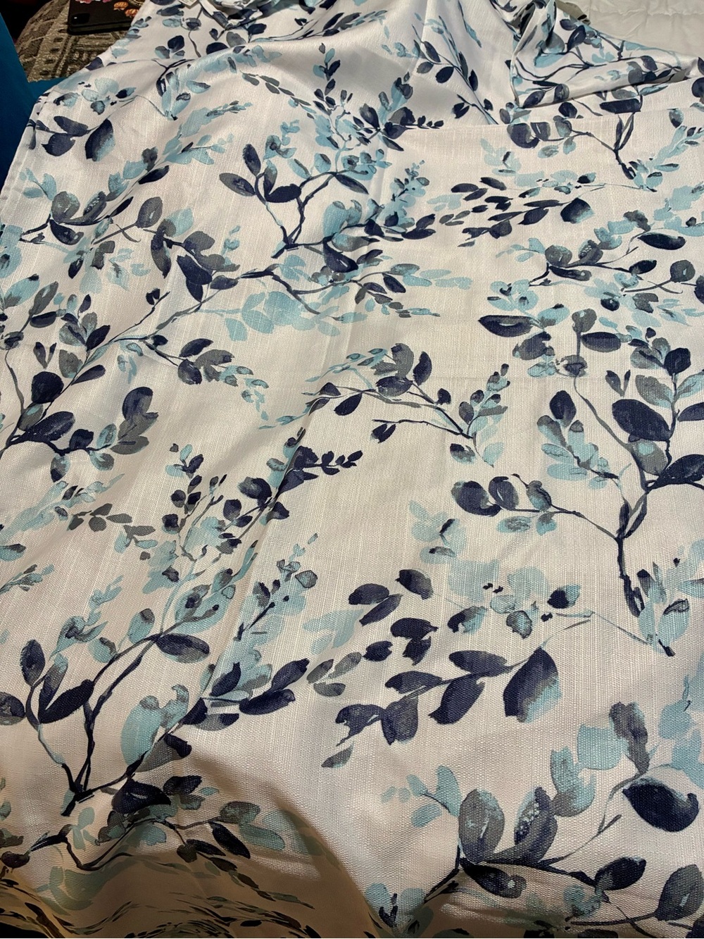 Mainstays Fabric Shower Curtain- Blue & White Floral - Length 72”